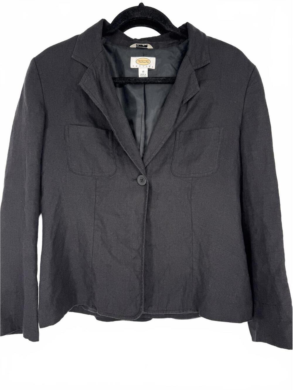 Talbots Petites Jacket Womens Size 10 Irish Linen Blazer Black